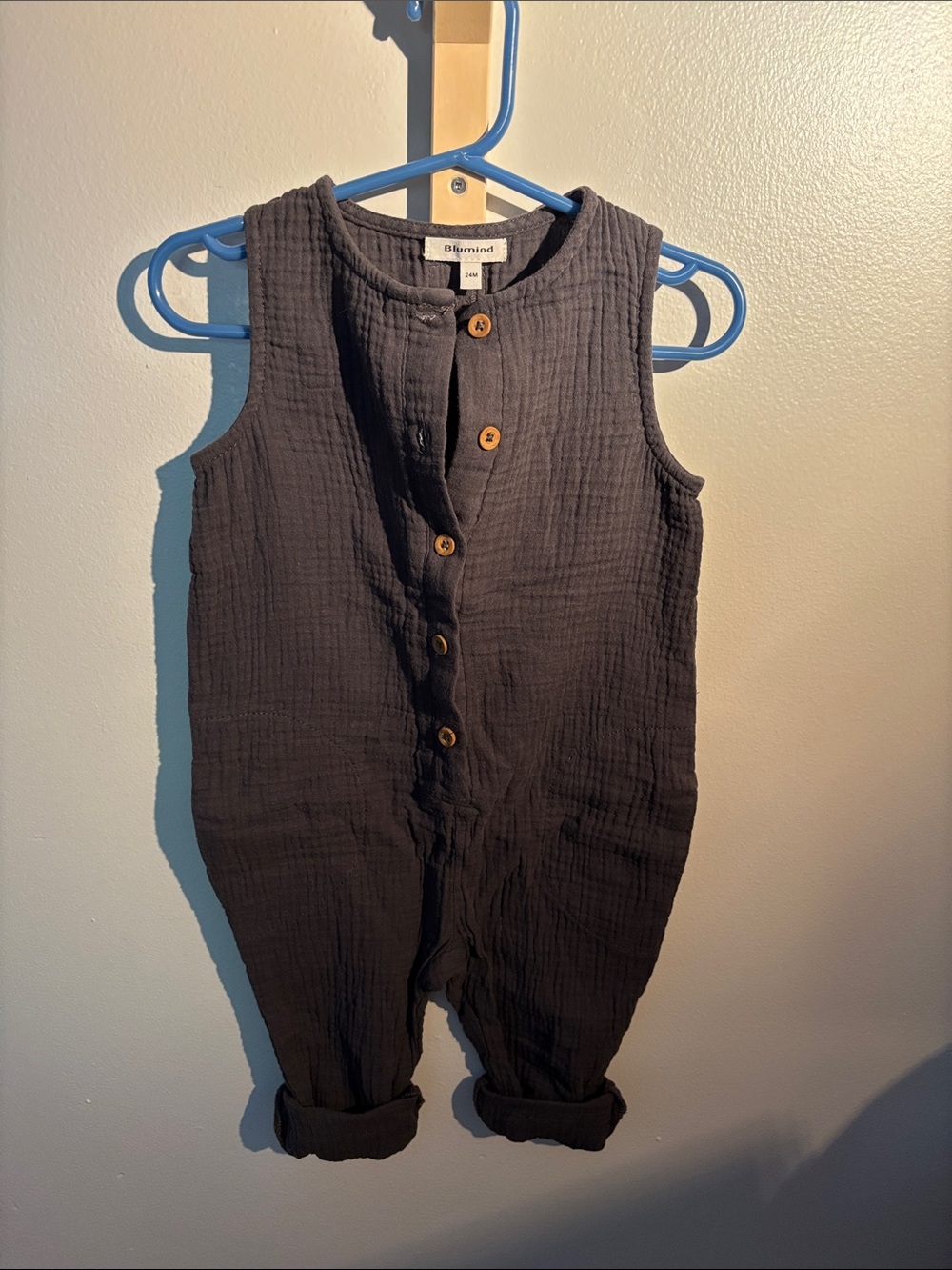 Sleeveless Charcoal Button-Front Kids Romper